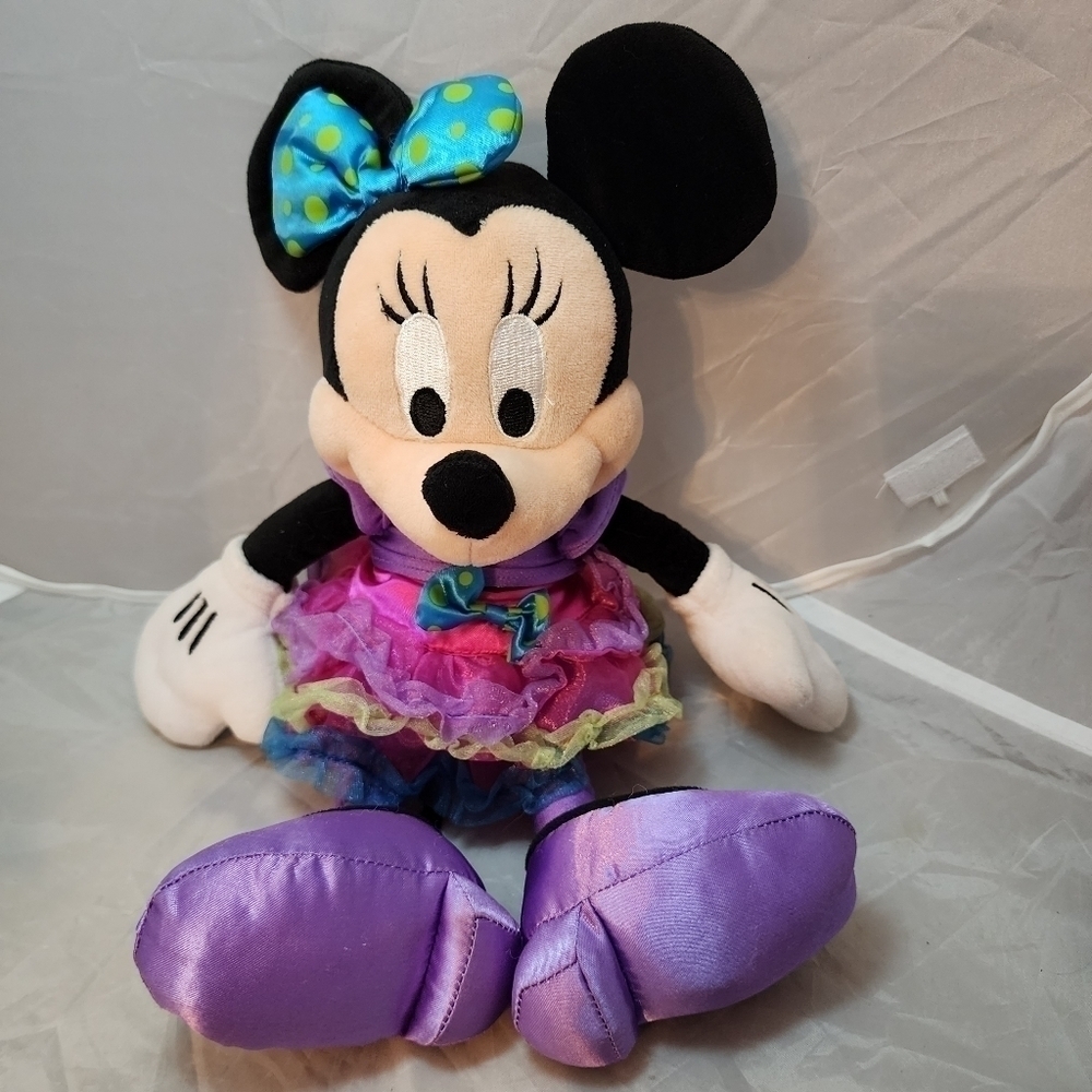 Disney Minnie Mouse Colorful Layered Skirt Plush Stuffed Animal 14" Toy EUC
